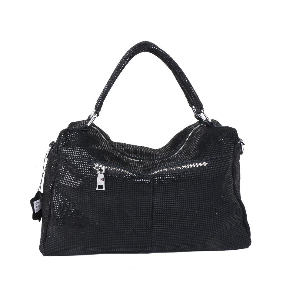 Lychee Pattern Simple Handbag Trendy First Layer Leather Women'S Bag Soft Surface Shoulder Boston Bag