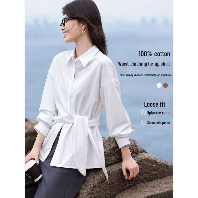 XWI Women s French Design 100% Cotton Waist-Cinching Blouse L