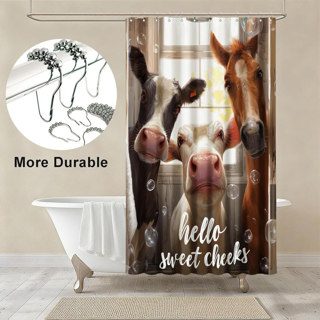 Ultra Cute Cow Family Shower Curtain Novelty Bathroom Decor Funny Farm Animal Pattern Waterproof Polyester Shower Curtain Liner