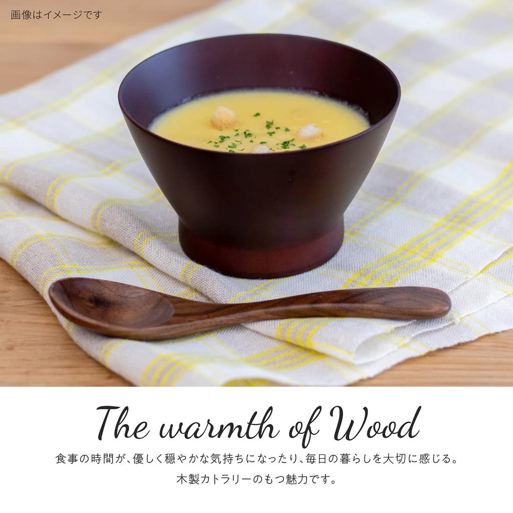 Minoru Pottery Wooden Walnut Soup Set of 3 Cutlery, Spoons,