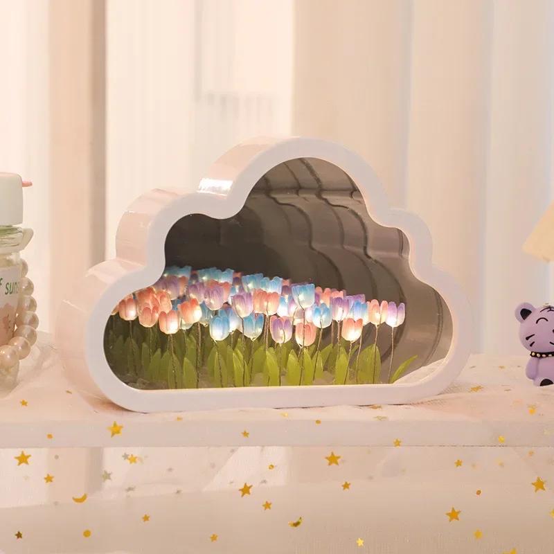 

Ручная работа DIY Тюльпан Облако Цветок Море Ночной Светильник Атмосфера Свет Зеркало Свет Прозрачное Зеркало День Святого Валентина Новый Год Подарок