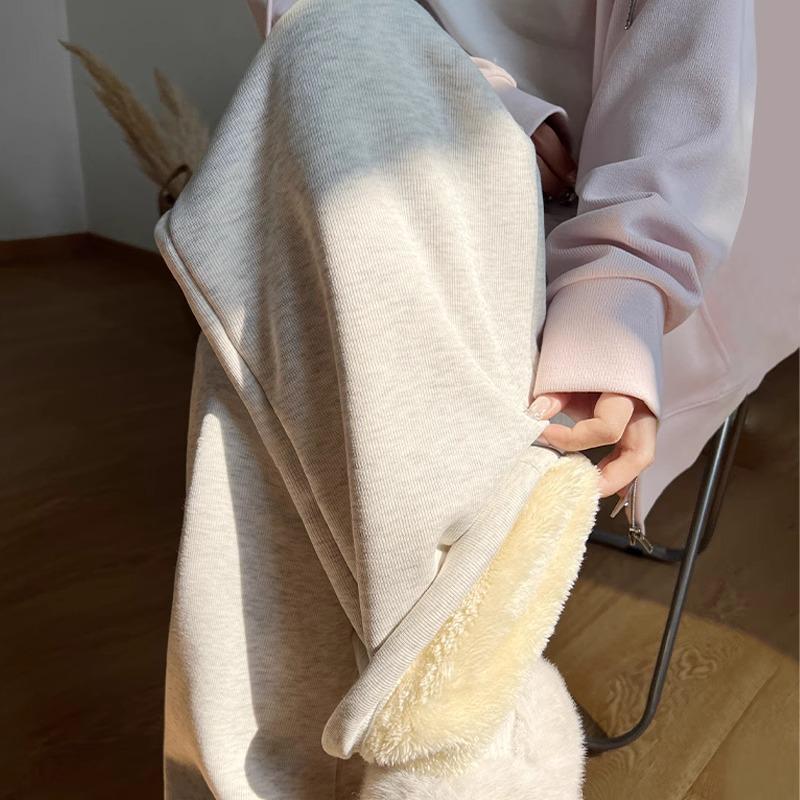 Maternity Lambswool Fleece-Lined Cotton Sweatpants | Autumn/Winter Loose Fit | Cuffed & Wide Leg Styles