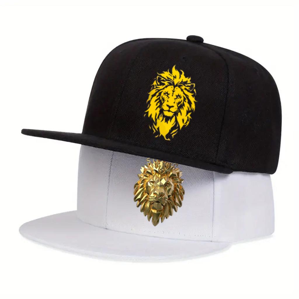 Lion Head Graphic Snapback Cap Polyester Flat Brim Hip Hop Streetwear for Parties Casual Wear Unisex