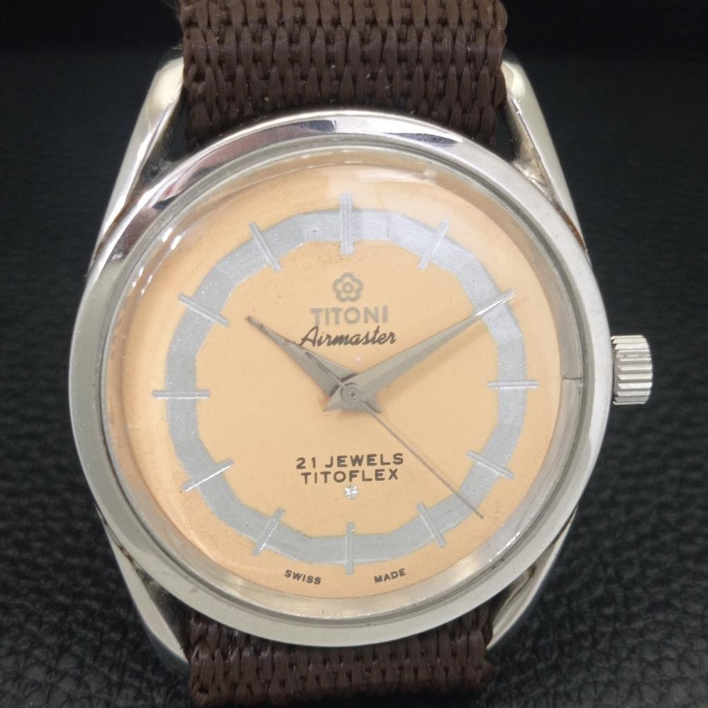 Schweizer Vintage-Herrenuhr Titoni Airmaster Titoflex mit Handaufzug, beige, a703233-1