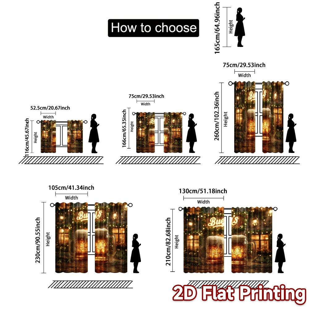 Set Of 2 Flat Printing Curtains Without Rod Beercheers Popular Window Treatment Versatile Polyester Fabric Curtain