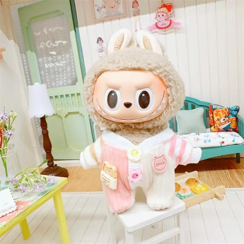 1PC 17cm Labubu Clothes Cute Mini Plush Doll's Outfit Accessories Jumpsuit Hooded Sweater Poncho for Labubu Dolls