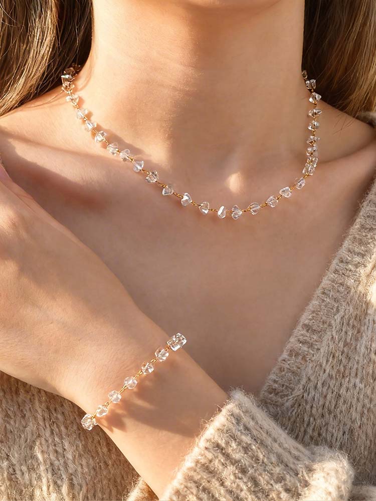 Irregular Transparent Crystal Bead Chain Bracelet Women's Stainless Steel Bead Bracelets Chic Statement Hand Jewelry Gift