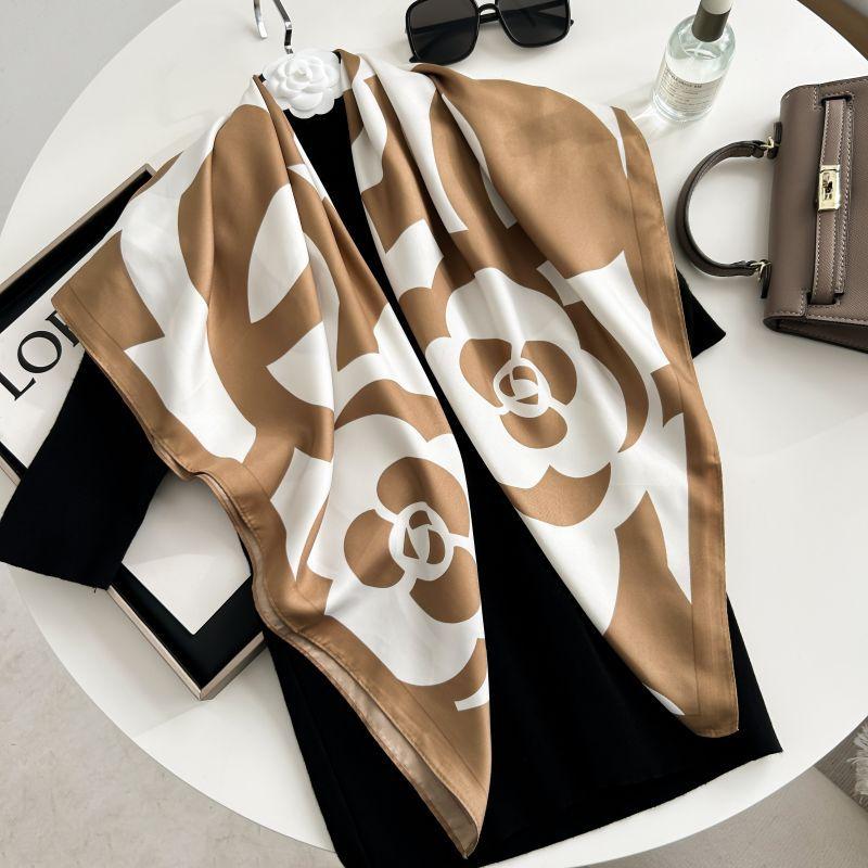 Letra Estampada Seda Imitada de Alta Qualidade Lenço de Seda Twill Decorativo Feminino