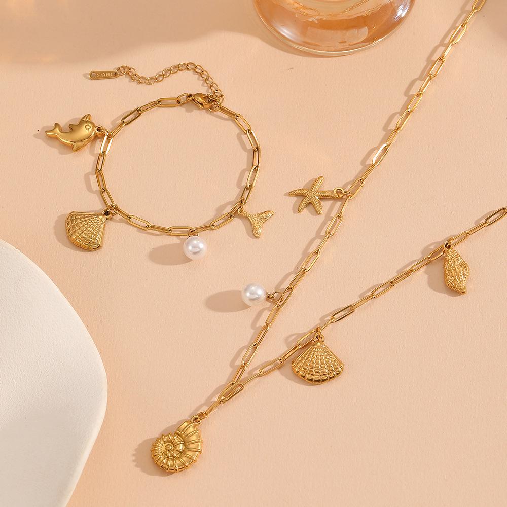 Stainless Steel Pearl Marine Life Jewelry Set - Summer Beach Collection