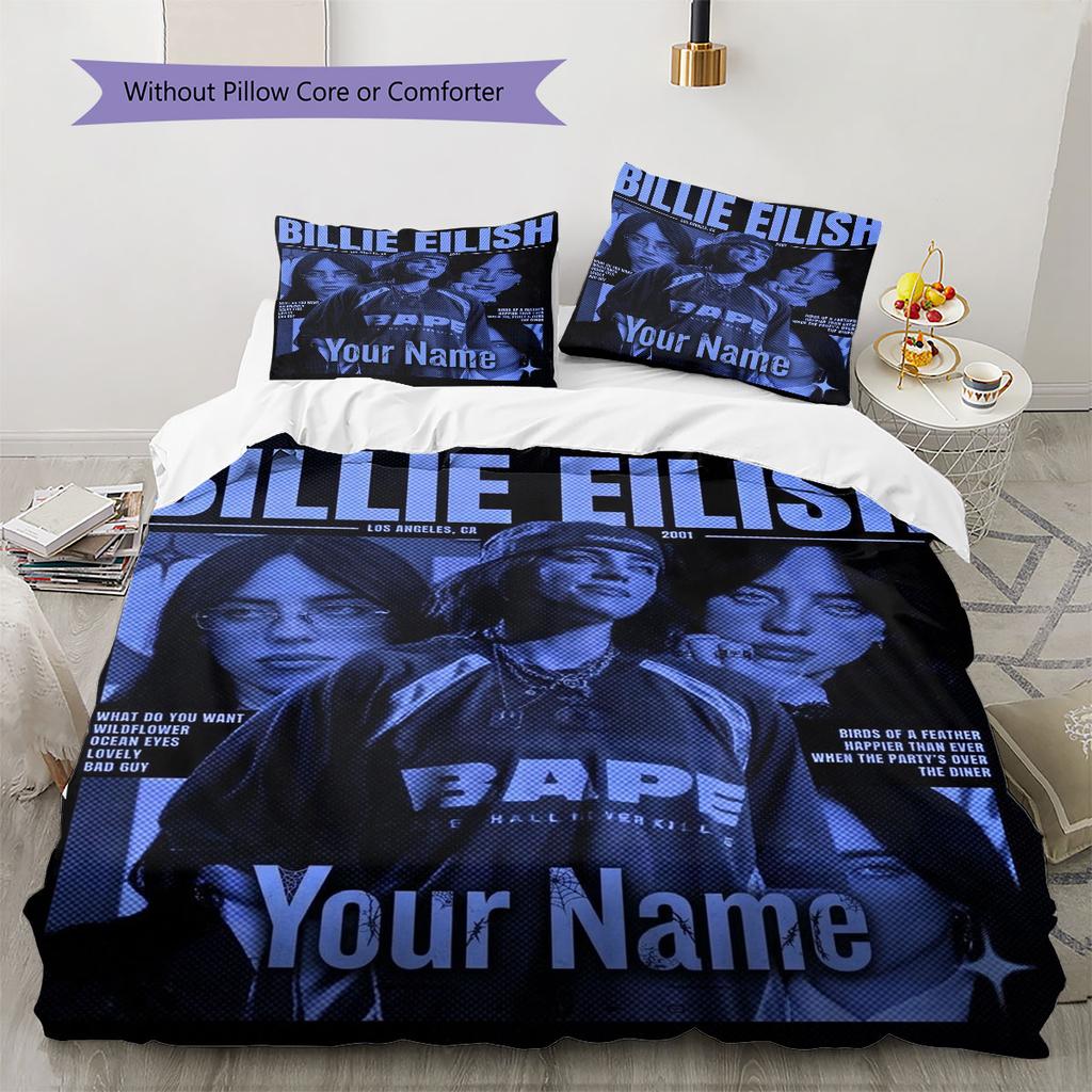 Biancheria da letto con motivo personalizzato nome Billie Eilish, Set piumone Copripiumone Federa Regalo di Compleanno per la Casa(1 * copripiumino + 2 * federa, senza nucleo)