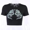 Dámské tričko Letní móda Crop Top s krátkým rukávem Dragon Print