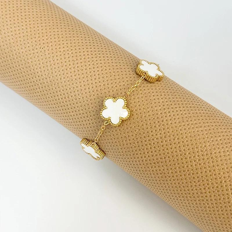 Clover Women's Hand Bracelets Flower Mothers Day Double Sided Stainless Steel Bracelet Charm Fashion Zircon Accessories Gifts