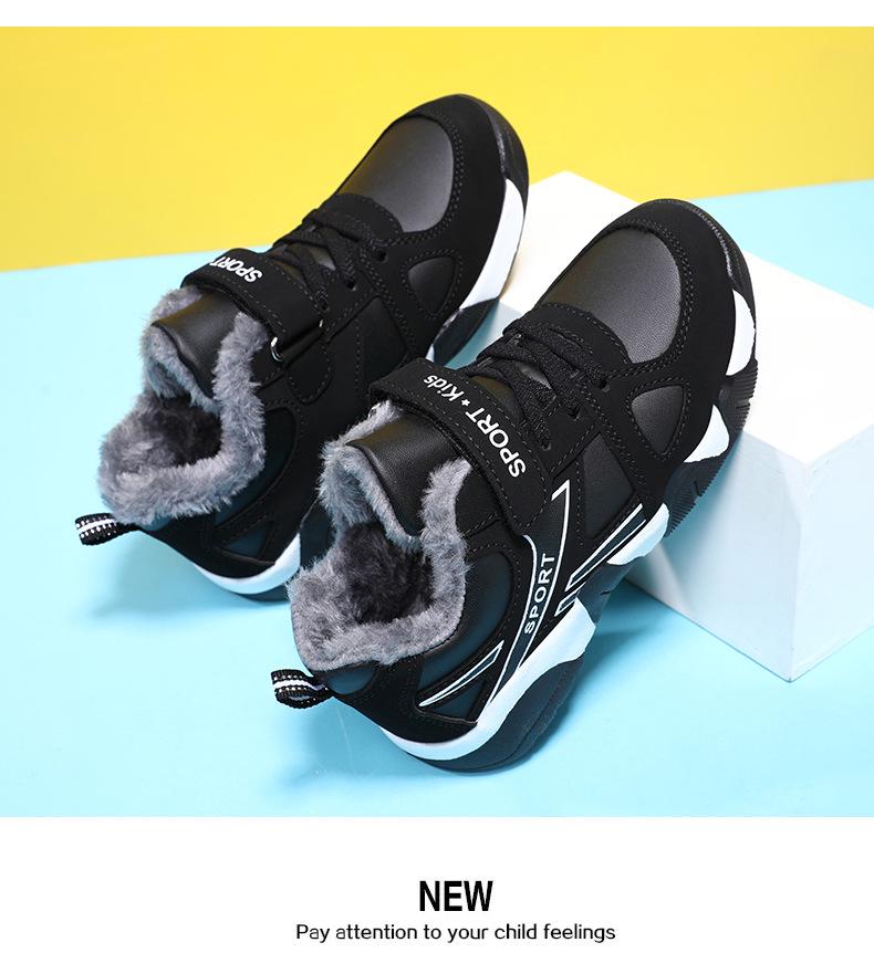 Boys' Velcro Sports Shoes: Warm Cotton, Plus Velvet, Winter 2025 Style for Older Kids and Elementary Students.