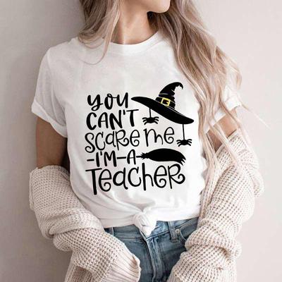 Camisetas femininas Você não pode me assustar Eu sou um professor Camiseta de Halloween Femme Melhor grupo de professores Camisetas O-neck Manga curta Tops