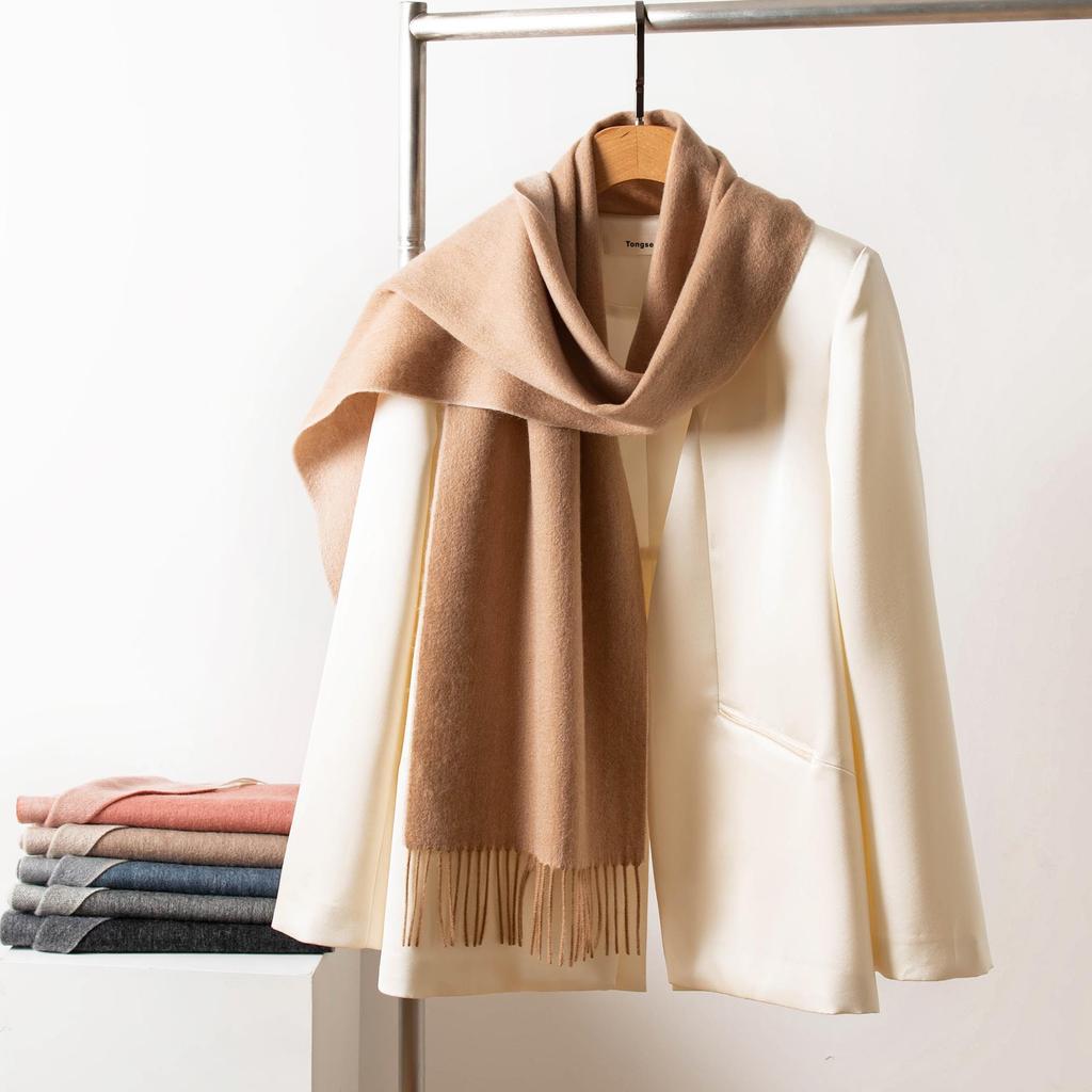 High-End Double-Sided 100% Lambswool Solid Color Scarf Shawl for Winter