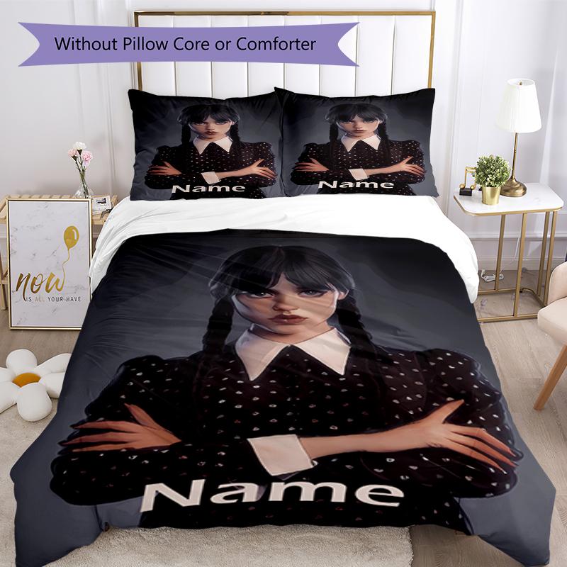 Conjunto de Cama Personalizado com Nome Quarta-feira 3 Peças Capa de Edredom Fechamento Inclui 1 Capa de Edredom e 2 Fronhas, Macio e Confortável para Todas as Estações.