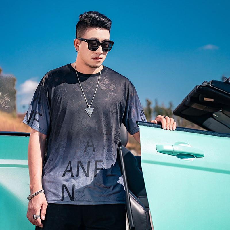 Stretch Fit Anti-wrinkle Loose Men's Short-sleeved Ice Cool Feeling Fashion Short-sleeved Top Cotton Comfortable Lightweight T-shirt