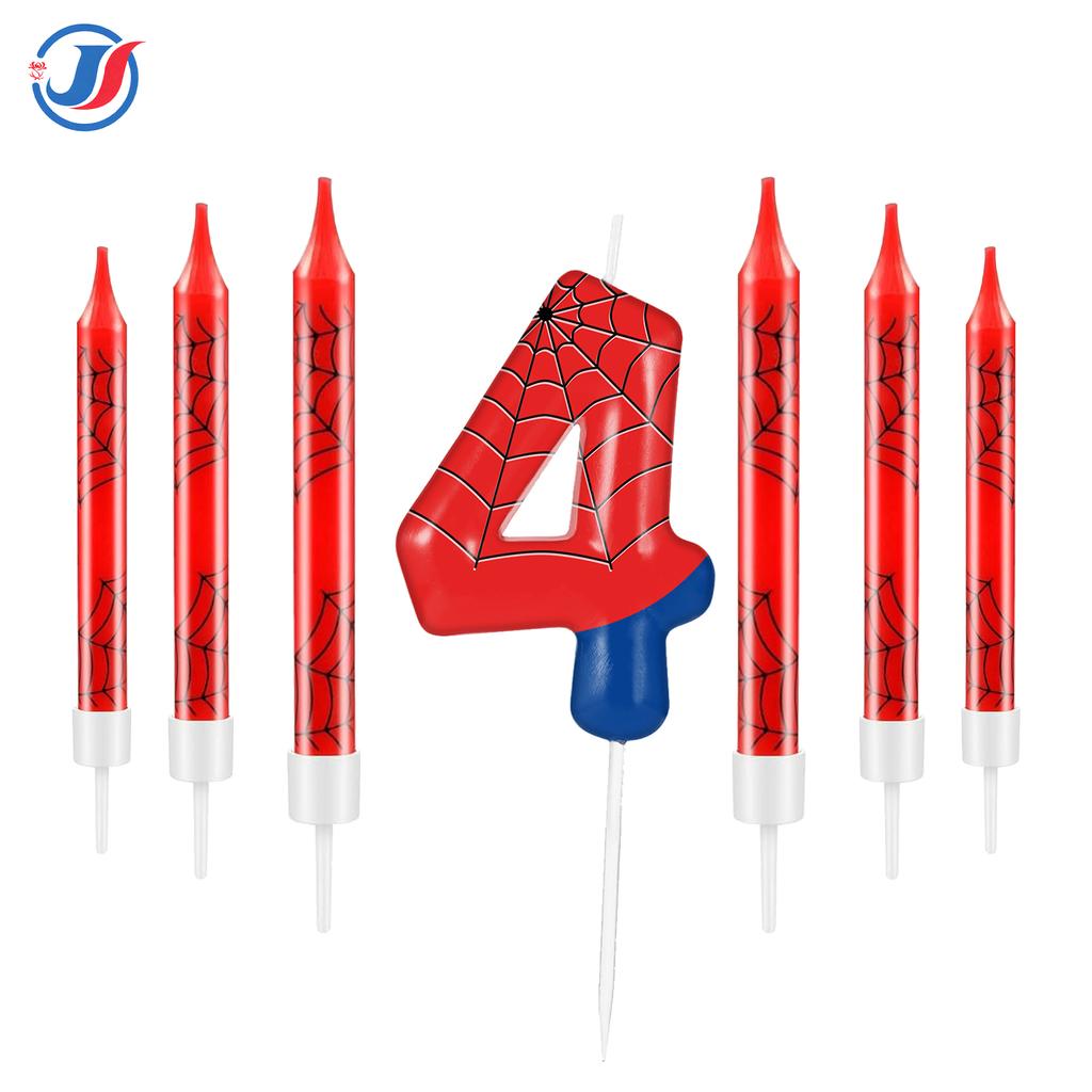 7pcs Spider Web Birthday Candles, Spider Cartoon Themed Birthday Candles Cake Topper Number Candle Spider Birthday Cake Candles