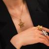 Stainless Steel Gold & Silver Star Pendant Necklace with Open Ring & Star Earrings
