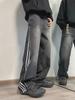 Men's Retro Wide-Leg Hiphop Jeans with Three-Bar Design