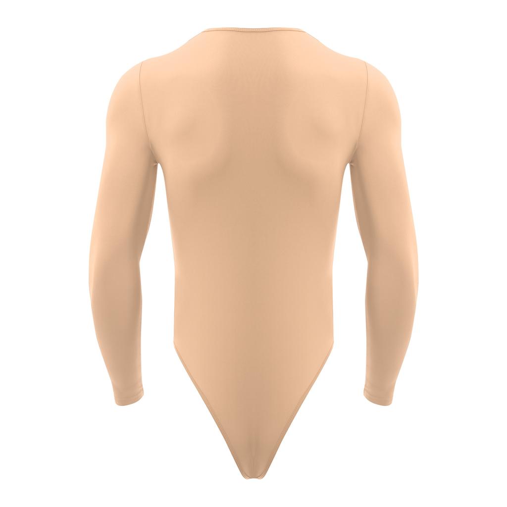 Body cu Mânecă Lungă pentru Bărbați, Piesă Unică, Leotard, Design cu Gât Rotund, Nasturi Presați, Imbrăcăminte Casual la Modă