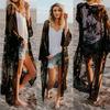 Blusa tipo kimono de encaje para mujer, abrigo estilo caftán bohemio, cárdigan, Top para cubrir la playa
