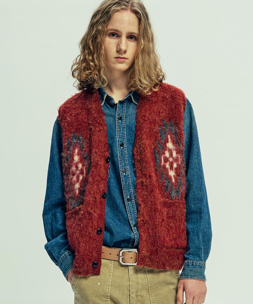 Knd Chimayo Pattern Brush Knit Vest Brick