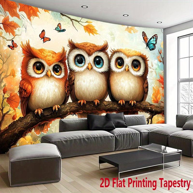 cute owl is perched on the branch Digital printing polyester wall tapestry suitable for use in living rooms bedrooms bars party