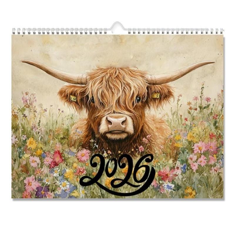 2026 Art Cattle Calendar Rural Cottage Wall Decor and Monthly Planner, Art Cattle Calendar for 2026 In Scottish Arts,