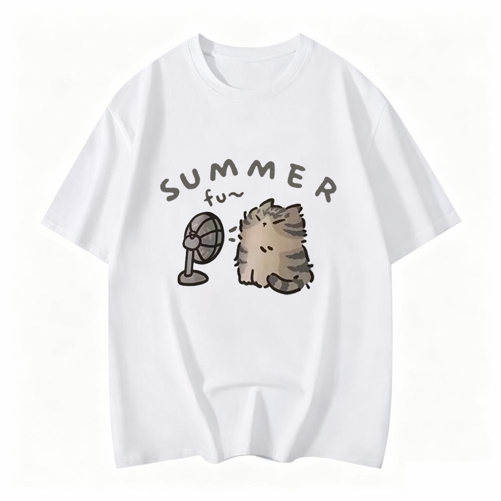 Fan Cat And Unisex Pure Tshirt Unisex American Street Creative Blow Summer Relaxed Short Sleeve Couple Wear Ins Top