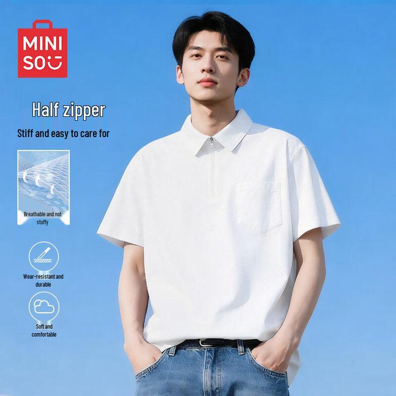 MINISO Men s Casual Half-Zip Short Sleeve Shirt 2XL