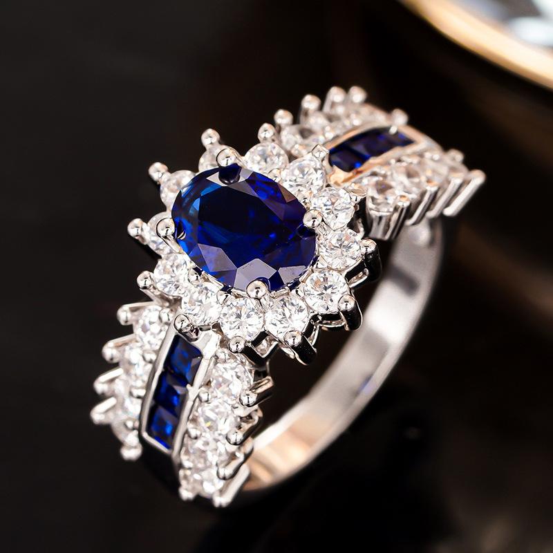 2026 New Blue Cube Zircon Attends Banquet Ring Fashionable, Elegant, High End Women's Bridal Luxury Inlaid Jewelry Accessories