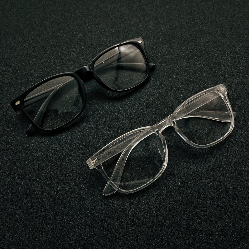 2 Pairs of Unisex Casual Eyeglass Frames Suitable for Business Work Study TV and Computer Use Black and Transparent Glasses