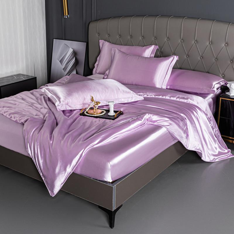 Summer double-sided ice silk mattress four-piece set silky smooth and cool silk three-piece set bed sheet quilt cover light luxury bedding cool