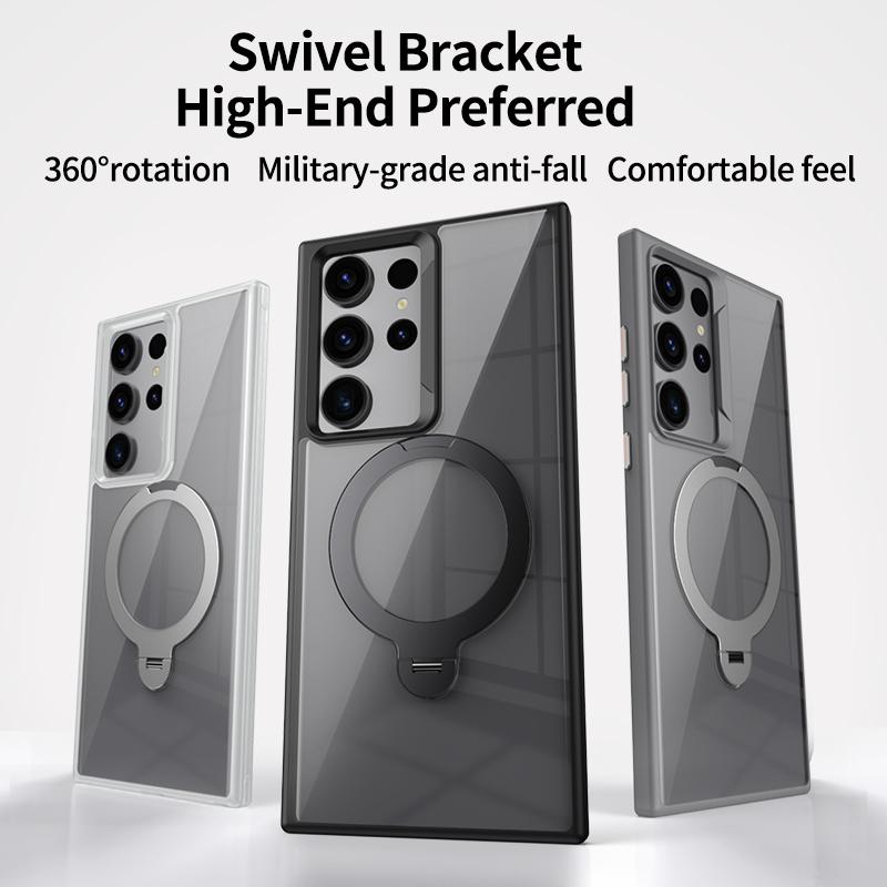 For Samsung Galaxy S23 Ultra Magnetic Case TPU+Acrylic Phone Cover Rotary Ring Kickstand