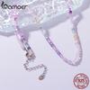 BAMOER Purple Crystal Necklace Colorful Transparent Basic Beads Chain for Women Teens Stacking Jewelry 925 Silver