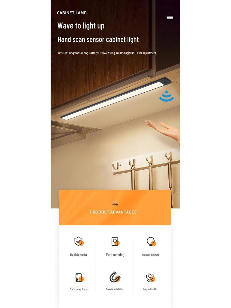 Ultra-Thin Rechargeable LED Sensor Light: Wireless, Self-Adhesive for Cabinets, Kitchens, Entrances, and Bedsides