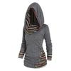 Women Ethnic Style Geometric Stripe Splicing Print Hooded Long Hoodie Sleeve Buttons Decor Mid-length Sweatshirt