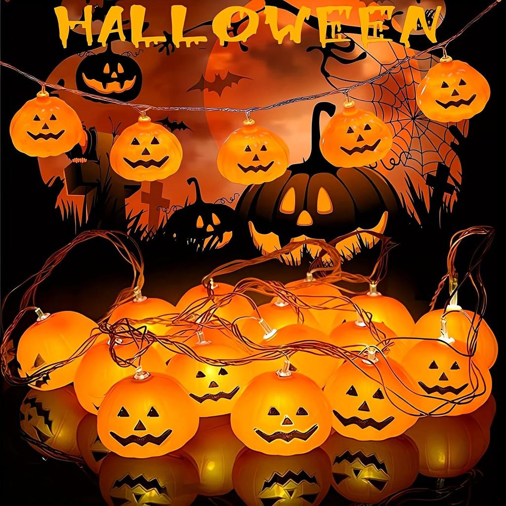 Halloween LED 10/20 LED 3D Gresskar Lyslenke Batteridrevet Dekorative Lyslenker for Happy Halloween Fest Hjem Atmosfære Dekorasjon