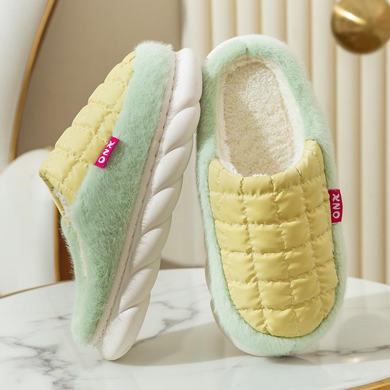 Women's Fleece-Lined Thick-Soled Cotton Slippers - Non-Slip, Warm, Soft-Soled for Autumn/Winter 2025