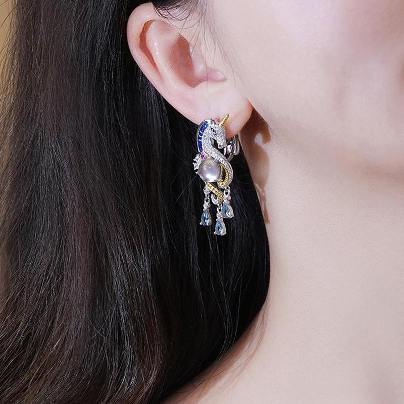 ins zircon unicorn earrings temperament stud earrings light luxury earrings