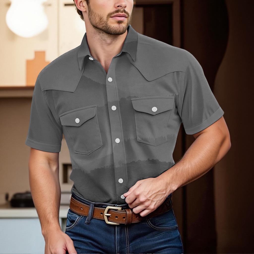 Men'S Fashionable Lapel And Shoulder Length Short Sleeved Casual Top