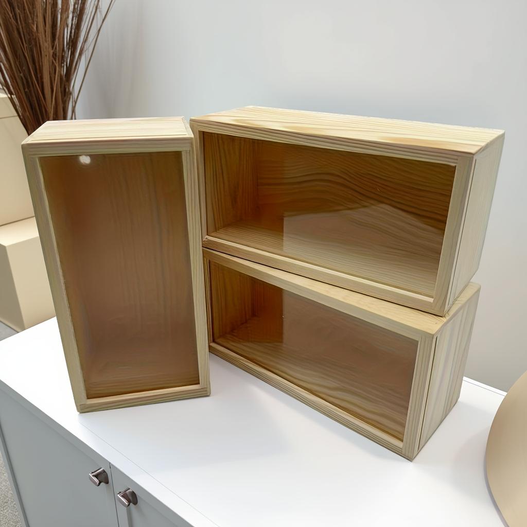 1 pz Scatola Estraibile in Pino con Coperchio Scorrevole Scatola di Legno Trasparente Scatola Portaoggetti Display Fai da Te Vetrina per Esposizione di Giocattoli e Figure Accessori per la Casa