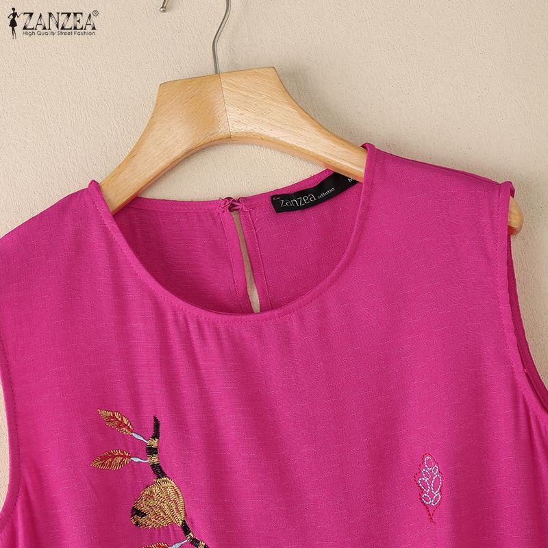ZANZEA Women Casual Round Neck Sleeveless Embroidery Summer Tank Tops