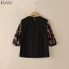 ZANZEA Women Casual Round Neck Loose Floral Print Splice 3/4 Sleeve Blouse