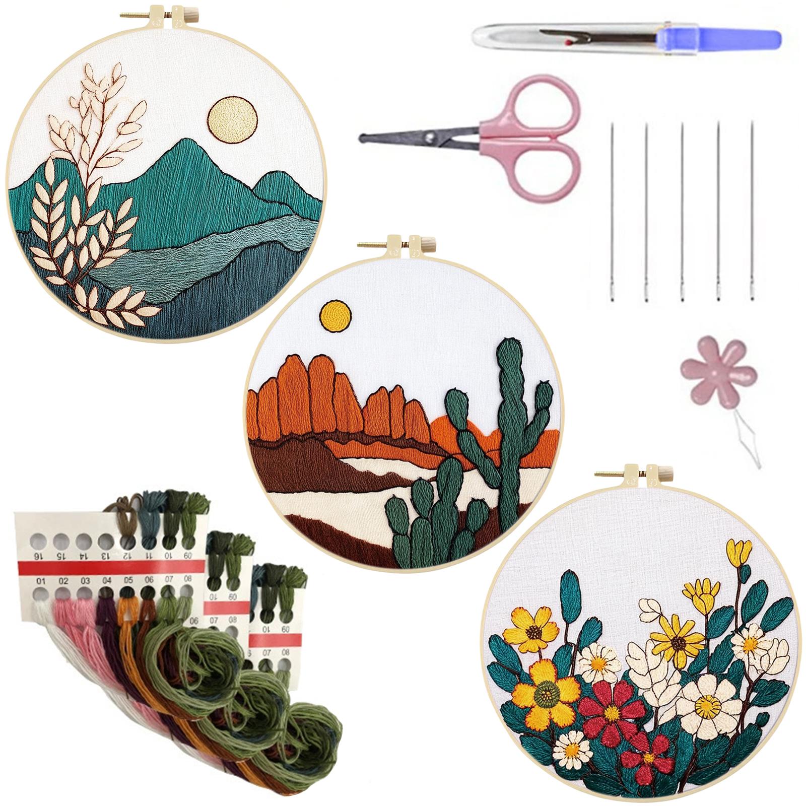 

3 Pack Flower Plant DIY Embroidery Kit with Embroidery Hoop 30x30cm Stitches Kit for Beginners Adults Hand Craft Lover Gift