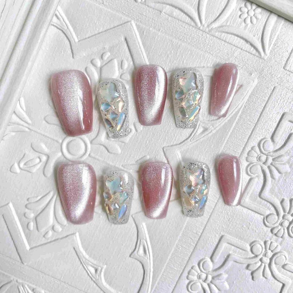 

Handcrafted Cat Eye Nail Stickers Sparkling Detachable Nails Whitening Art XS