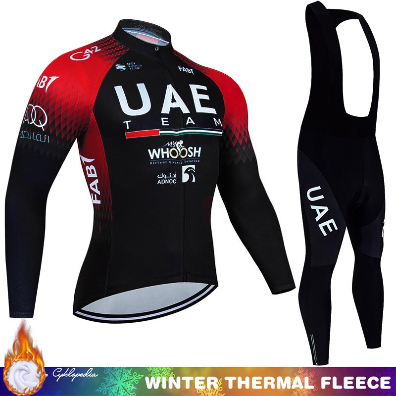 Long Sleeve Cycling Jersey Men Thermal Suit Man UAE Men's Shirt Winter Fleece Clothing Mens Jackets Road Bikes Pants Clothes Bib