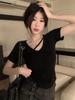 V-neck White Short-sleeved T-shirt for Women's Summer New Sweet and Spicy Irregular Short Slim Student Top Trendy
