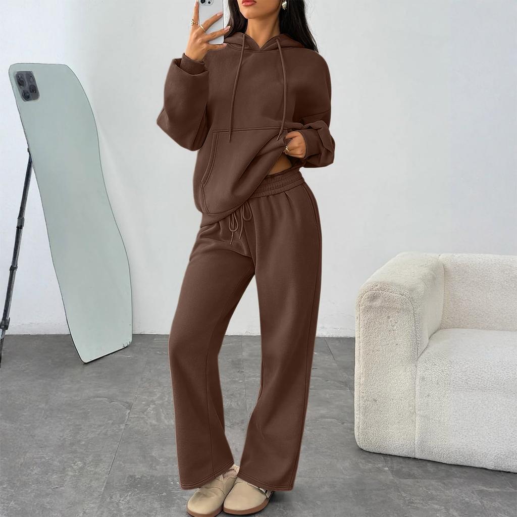 Set da Donna con Felpa con Cappuccio Casual e Jogger Larghi Oversize